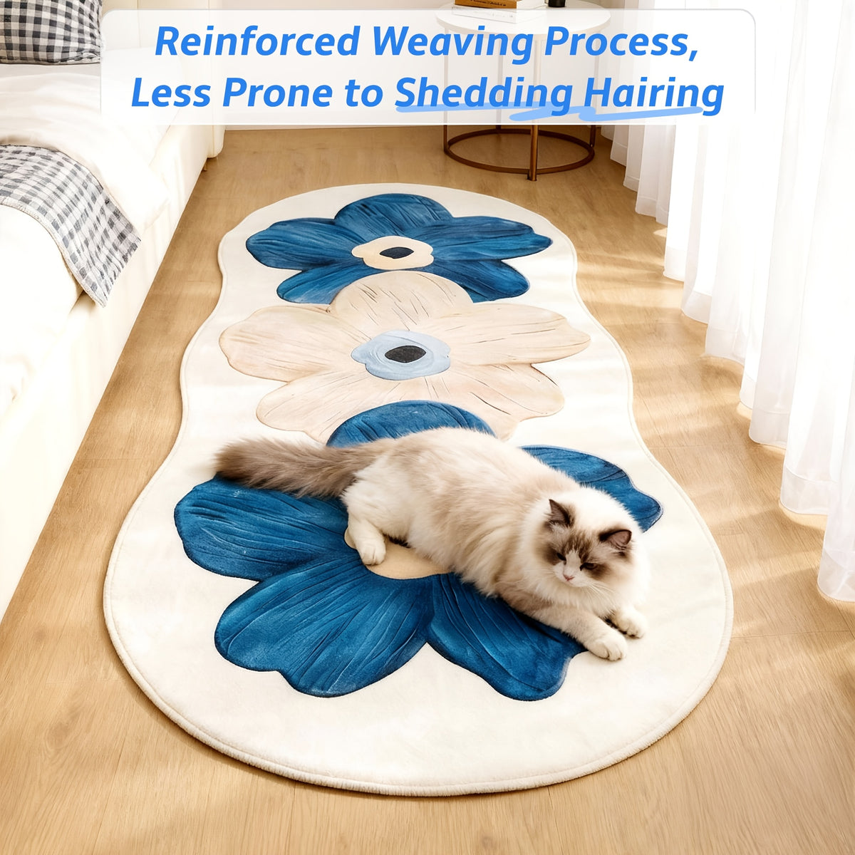 Floral Velvet Non-Slip Rug Runner Soft Fluffy Swan Velvet Floor Mat for Bedroom Living Room Hallway – 3 Colors 3 Sizes Aesthetic Decor