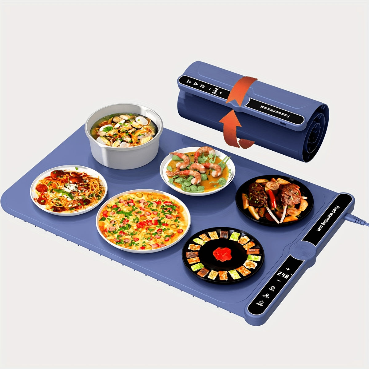 Roll-Up Electric Food Warming Mat with 6 Temperature Levels & 6-Hour Timer – Full Surface Heating Tray for Holiday Parties, Buffets & Entertaining