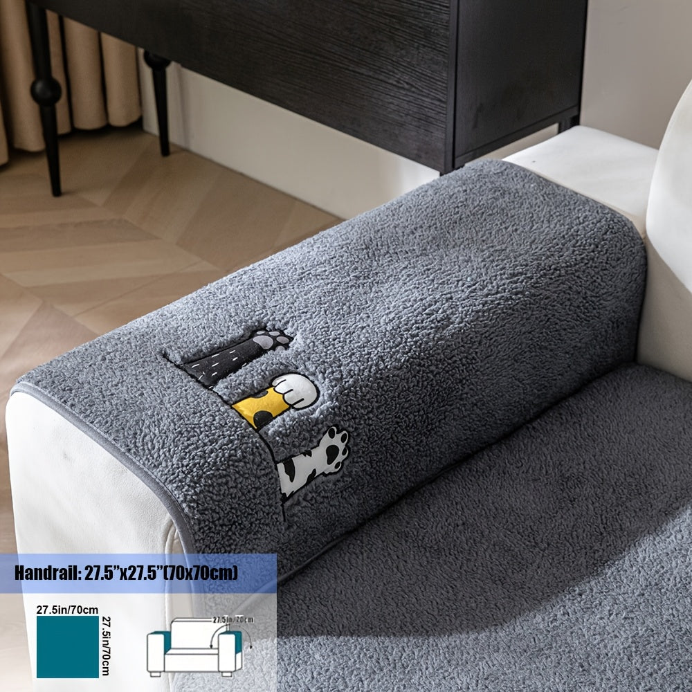 Sherpa Sofa Cover with Cat Paw Embroidery – Thick Plush Non-Slip Couch Slipcover, Pet-Friendly & Machine Washable Furniture Protector