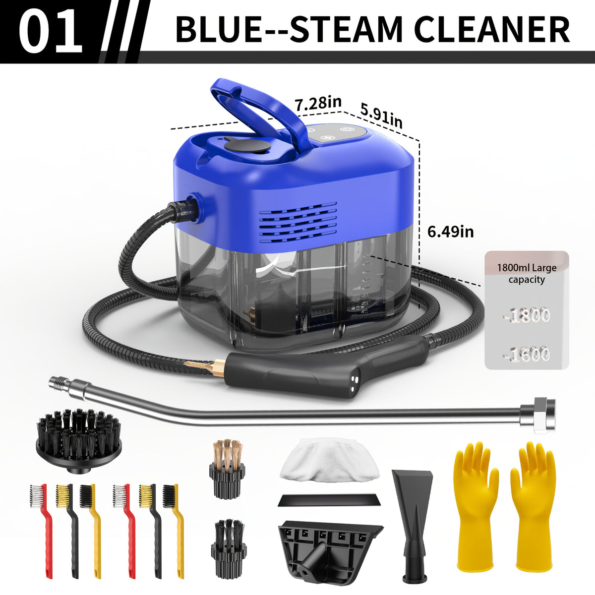 Handheld Steam Cleaner Large-Capacity with Extra-Large Water Tank – Rapid Heating Portable Multi-Function Cleaner for Floors, Cars, Fabrics, Kitchen & Bathroom Tile Grout