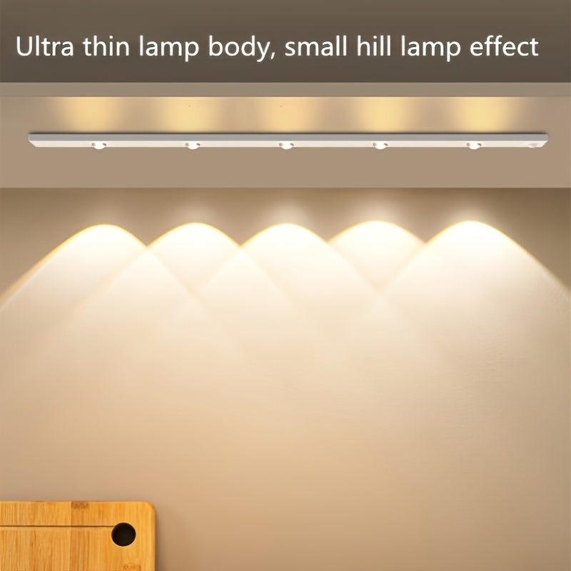 LED Motion Sensor Light Strip USB Rechargeable – Under Cabinet Wardrobe Night Light, 3 Color Modes, Self-Adhesive Magnetic Mount for Kitchen, Bedroom & Shoe Cabinet | 20/30/40cm