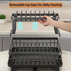 2-Tier Dish Drying Rack with Drainboard - Large Capacity Kitchen Counter Dish Drainer with Utensil Holder - Space-Saving Dish Rack for Kitchen Sink and Counter