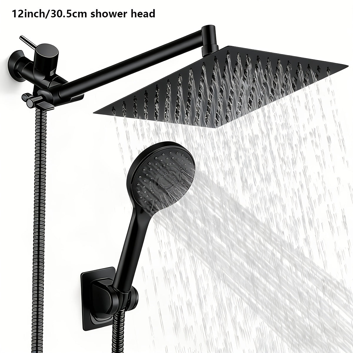 High Pressure Shower Head with Handheld Combo 9-Spray Settings 8 10 12 Inch Rainfall Stainless Steel Hose Adjustable Bracket Chrome Black
