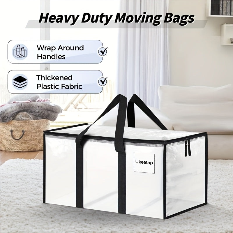 8-Pack Heavy Duty Transparent Moving Bags with Lids – XL Zipper Storage Boxes with Reinforced Handles for Clothing, Bedding, Dorm & College Moving, 27x14x15 inch
