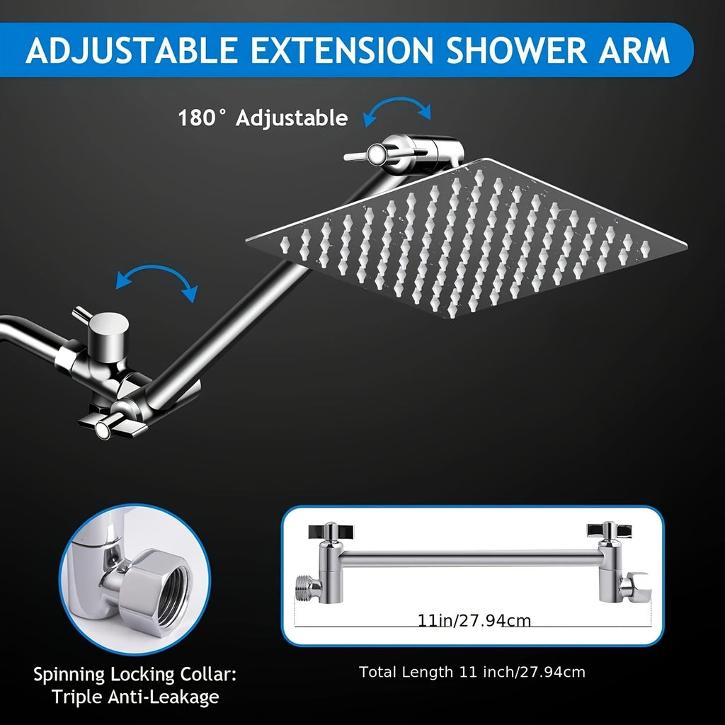 High Pressure Shower Head with Handheld Combo 9-Spray Settings 8 10 12 Inch Rainfall Stainless Steel Hose Adjustable Bracket Chrome Black