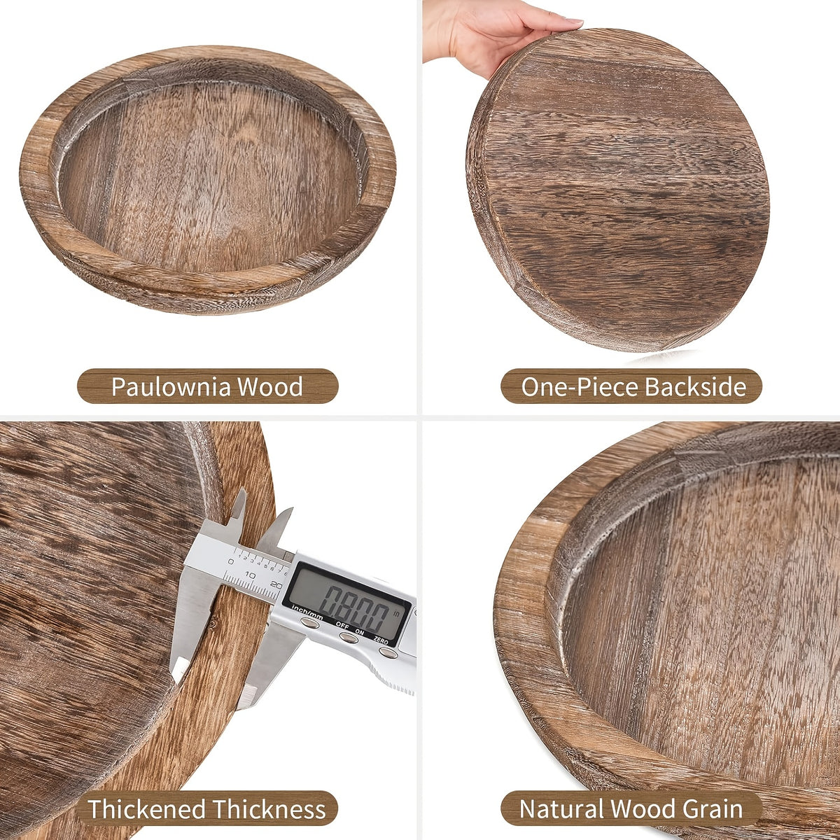 Rustic Round Wood Decorative Tray – Distressed Farmhouse Wooden Tray for Coffee Table, Ottoman, Living Room & Kitchen Counter Decor, Candle Holder Base & Boho Home Styling
