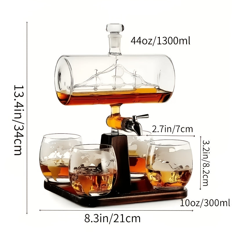 Glass Liquor Decanter Set with 4 Spherical Cups 1000ml Bar Whiskey Wine Pourer Dispenser Gift for Men