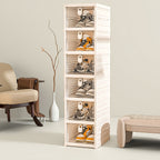 Stackable Shoe Box Organizer with Flip Transparent Door 3 5 or 6 Layer Foldable Space-Saving Shoe Cabinet for Entryway Hallway Bedroom Living Room