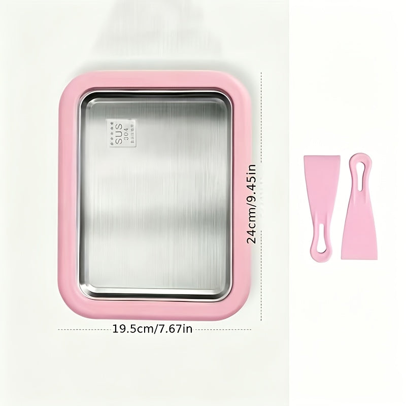 Portable Mini Ice Cream Roll Machine – Quick-Freeze Plate & Stainless Roll Maker for Homemade Frozen Yogurt & Ice Cream | Parties, Picnics & Home Use | Pink & White