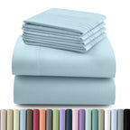 Hannah Bedding Sheet Set 6pcs Brushed Polyester 16" Deep Pocket – Embroidered Pillowcases Hotel Luxury Soft Bed Sheets for Twin Full Queen King Cal King, 24 Colors