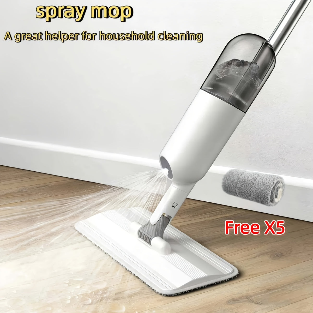 Spray Mop for Floor Cleaning with 5 Replaceable Pads & Reusable Bottle 360-Degree Flexible Dry Wet Mop Long Handle for Hardwood Tile Bedroom Kitchen Bathroom Living Room