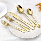 30-Piece Deluxe Golden Stainless Steel Flatware Set with Wooden Gift Box – Mirror Polished Knives, Forks & Spoons for 6 | Wedding, Business & Celebration Gift
