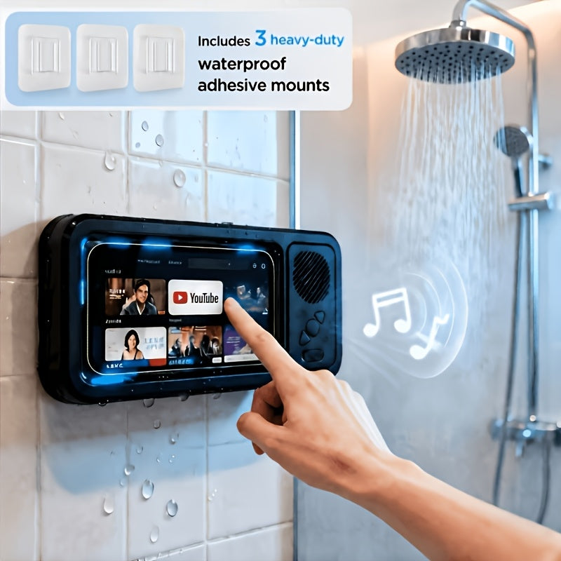 Shower Phone Holder 360 Degree Rotating Waterproof Wall Mount with Wireless Bluetooth Speaker IPX5 Rated for Bathroom Tub Kitchen Mirror Compatible with 4-6.8 Inch Phones Black White Pink