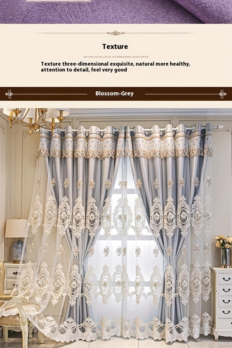 Luxury Blackout Curtains for Bedroom Living Room, European 3D Jacquard Embroidery Grommet Top Window Drapes, Thermal Insulated Light Blocking Machine Washable Panels
