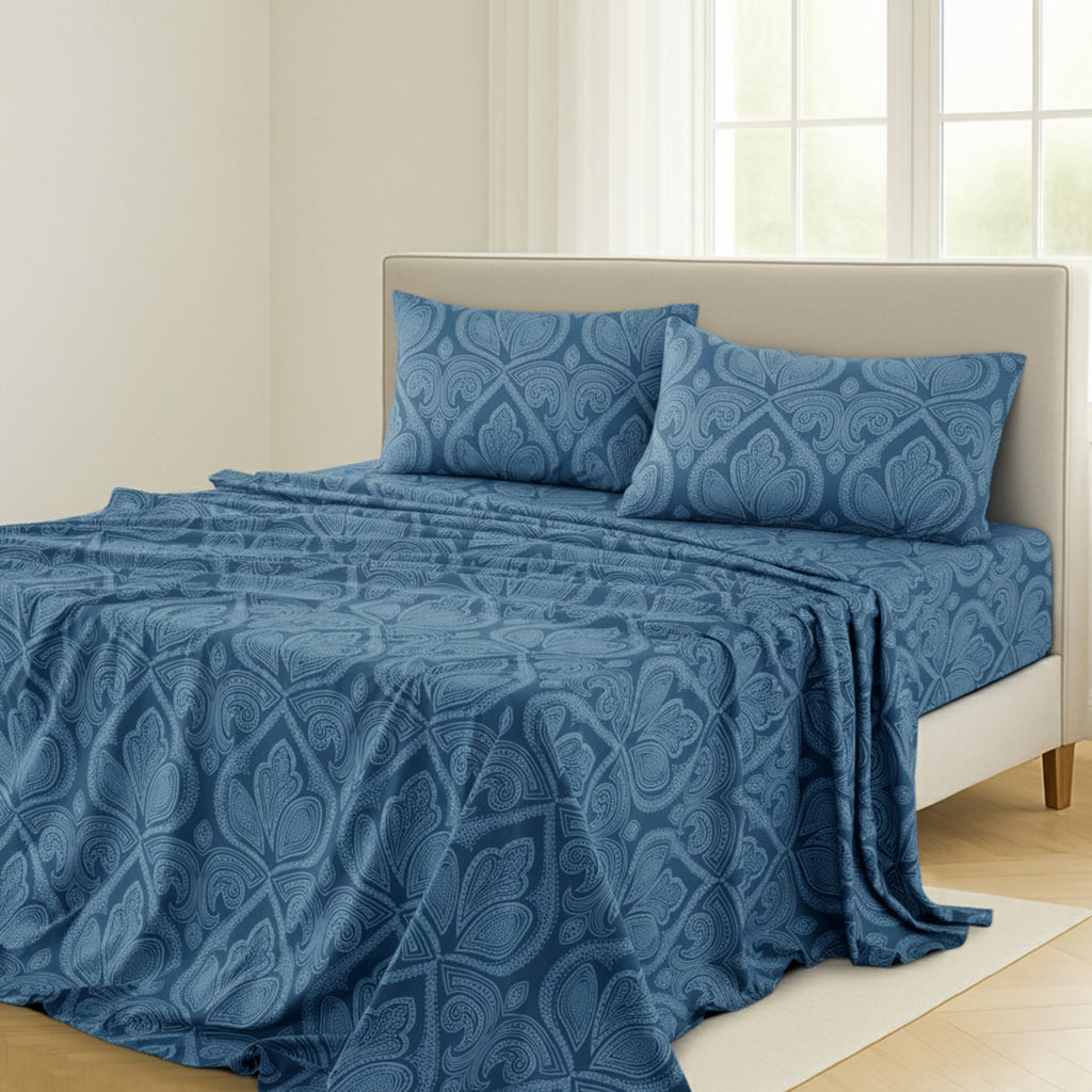 Paisley Bed Sheet Sets Queen King Twin Full Cal King – Soft Brushed Microfiber Deep Pocket Fitted Sheet & Pillowcases, Wrinkle Free