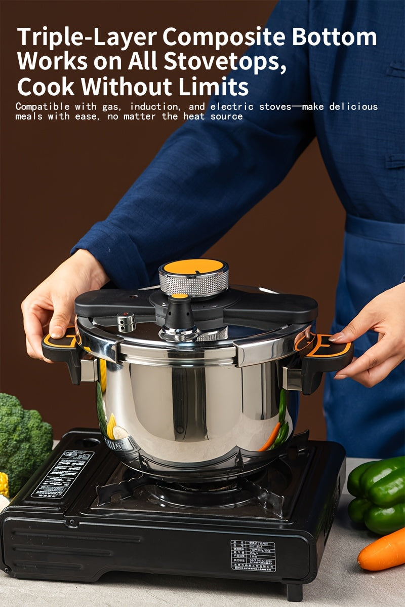 Stainless Steel Pressure Cooker & Stew Pot with One-Twist Lock Lid – 1.32, 1.59 & 2.11 Gal Sizes, Induction & Gas Compatible, Dishwasher Safe for Family Meals