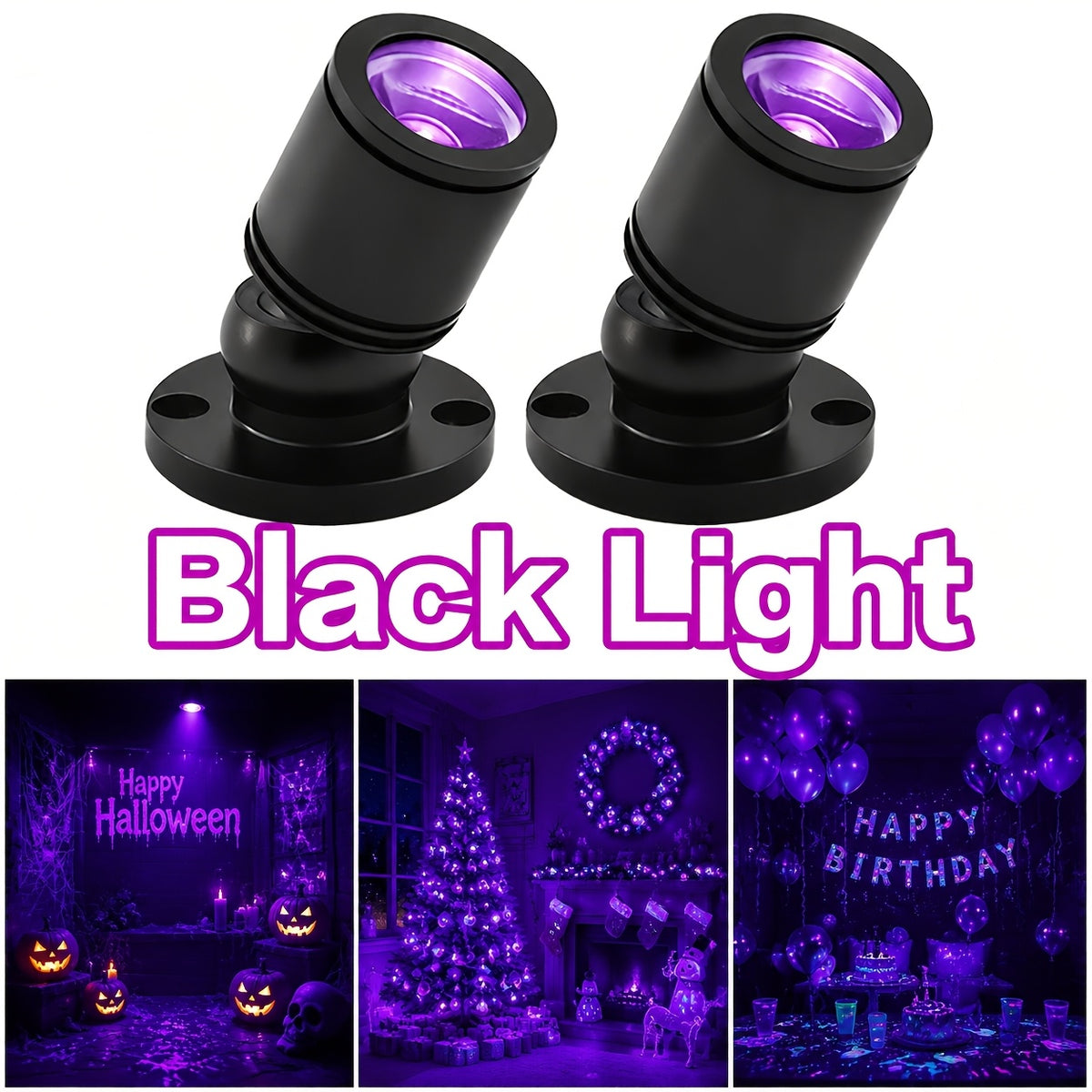 USB UV Black Light LED Mini Spotlights – Connectable 1W UV-A Blacklight for Glow Party, Bedroom Decor, Posters, Halloween & Pet Urine Detection – 2, 4 or 6 Pack