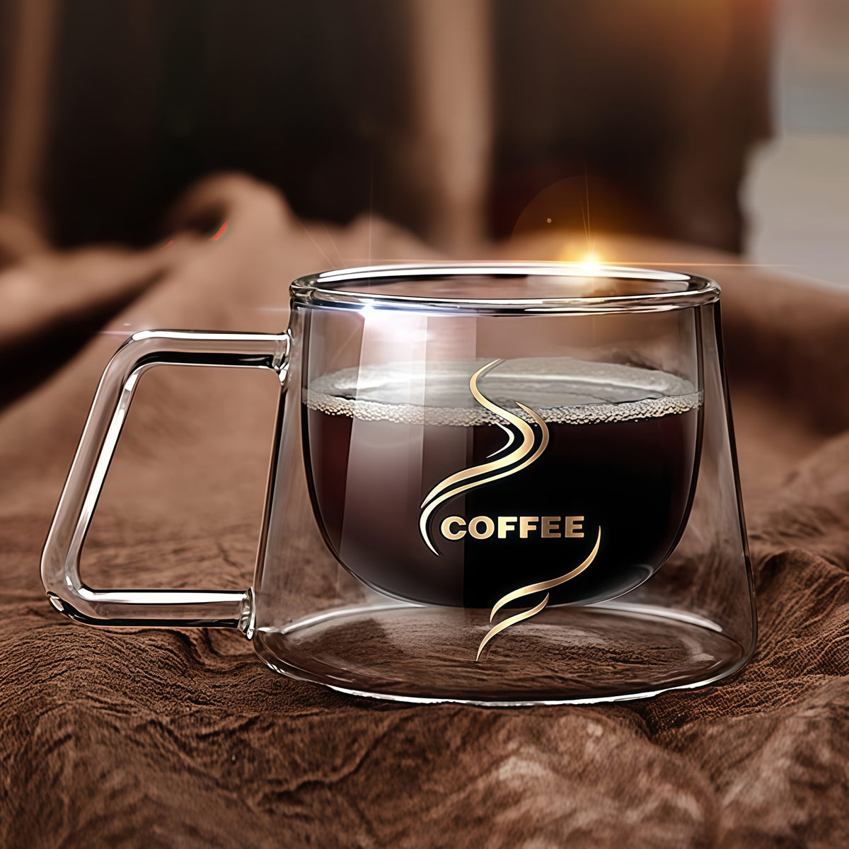 Double Wall Insulated Glass Coffee Cups Set of 4 with Golden Spoons | Transparent Hot Cold Drinkware for Home Office Coffee Shop