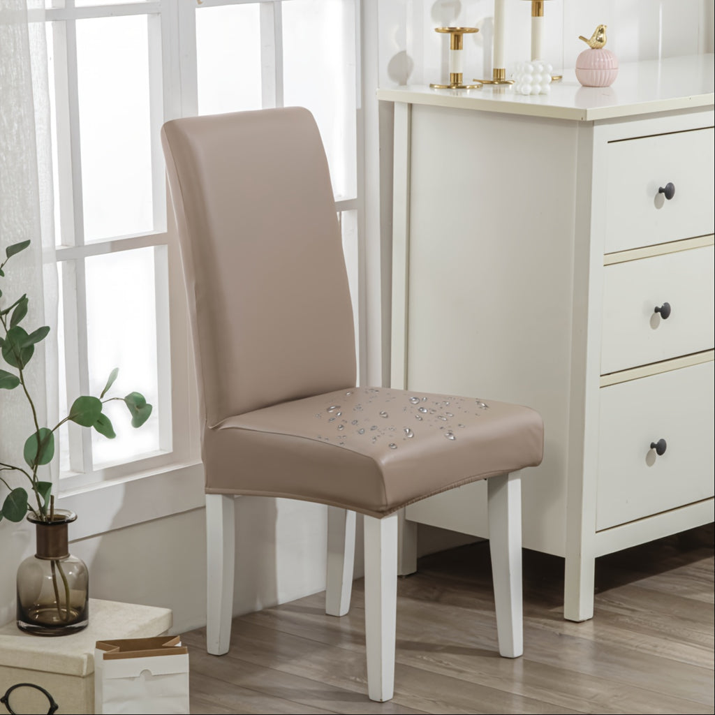 Dining Chair Covers Waterproof PU Leather Stretch Slipcover Set of 4 or 6 | Oil-Proof Universal Chair Protector for Dining Room Kitchen Hotel, 9 Colors