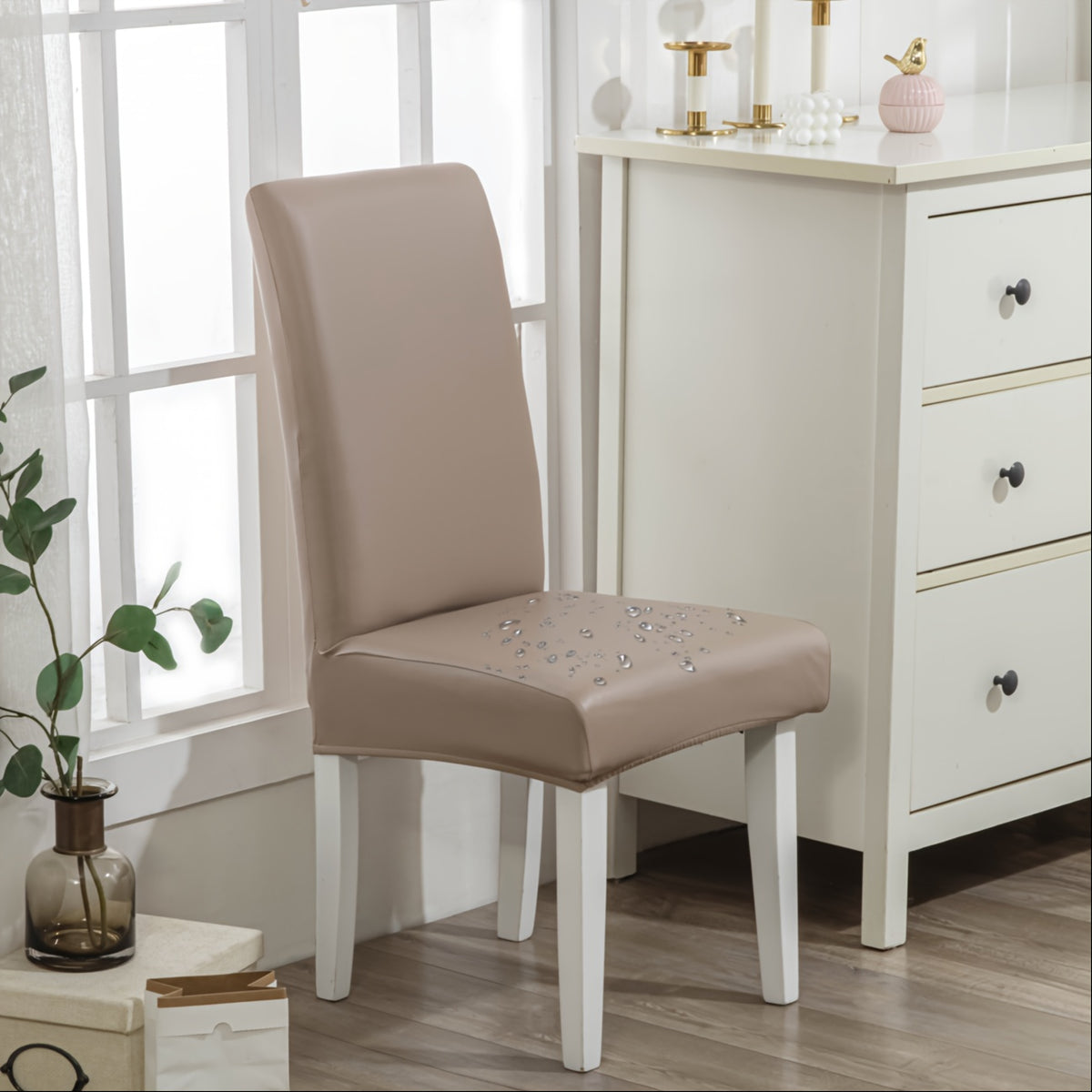 Dining Chair Covers Waterproof PU Leather Stretch Slipcover Set of 4 or 6 | Oil-Proof Universal Chair Protector for Dining Room Kitchen Hotel, 9 Colors