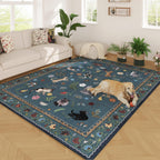 Boho Cat Print Area Rug Low Pile Non-Slip Floral Vintage Indoor Carpet for Living Room Bedroom Dining Room Runner Round Large