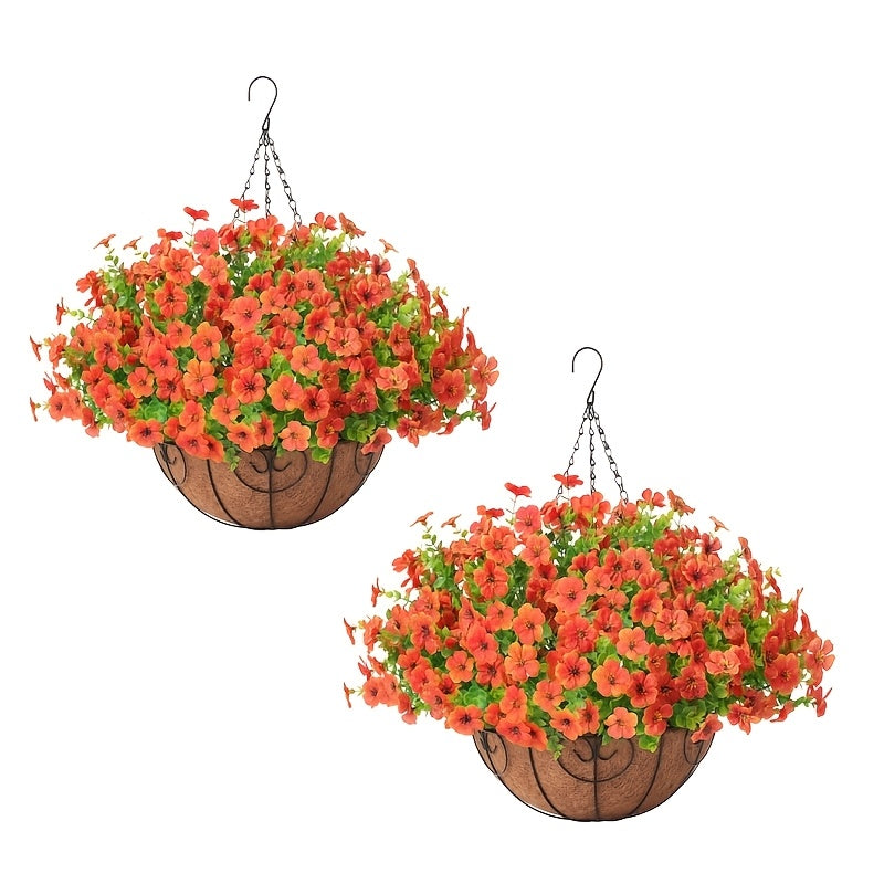 Hanging Basket Artificial Flowers 2 Sets 24pcs Red Purple Yellow | Outdoor Spring Summer Decor for Front Porch, Garden & Patio, Fake Flower Hanging Baskets for Balcony Fence