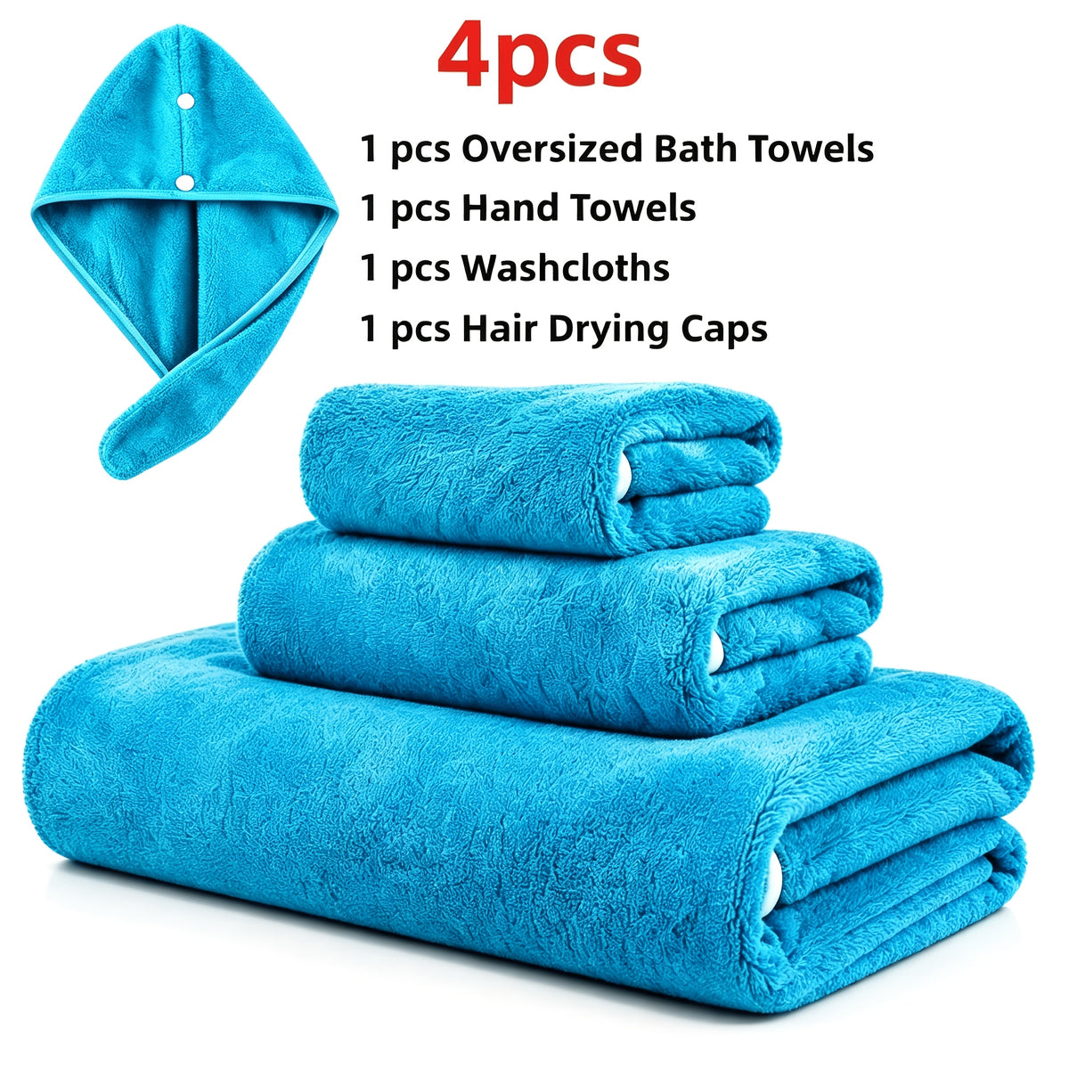 Microfiber Bath Towel Set 4 or 8 Piece – Extra Large 71×35” Ultra-Soft Quick Dry – Includes Bath Towel, Hand Towels, Washcloths & Hair Drying Cap for Bathroom, Hotel & Gym