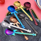 Guitar-Shaped Stainless Steel Teaspoon Set of 6 in Random Colors – Food Safe 304 Steel Novelty Coffee Tea Spoons for Music Lovers, Gifts & Fun Table Settings
