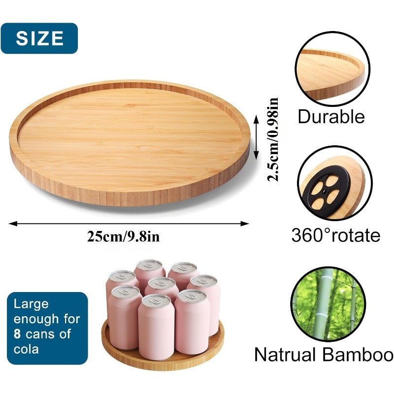 Lazy Susan Organizer Spinning Spice Rack Wooden Turntable Non-Slip for Kitchen Cabinet & Countertop - 9.84 & 11.81 Inch