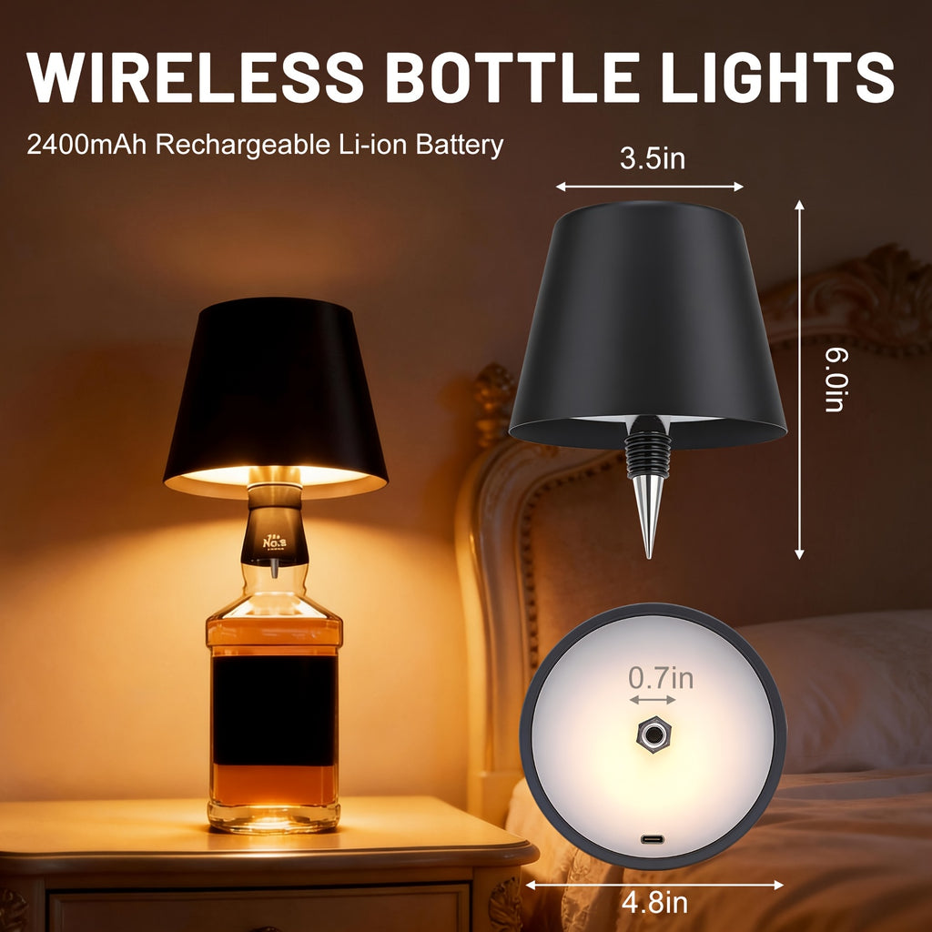 Wireless LED Bottle Lamp Touch Control USB Rechargeable 2400mAh IP44 Waterproof 3-Color Mood Light for Bedroom Bar Party Wedding Garden – Cordless Bottle Stopper Night Light