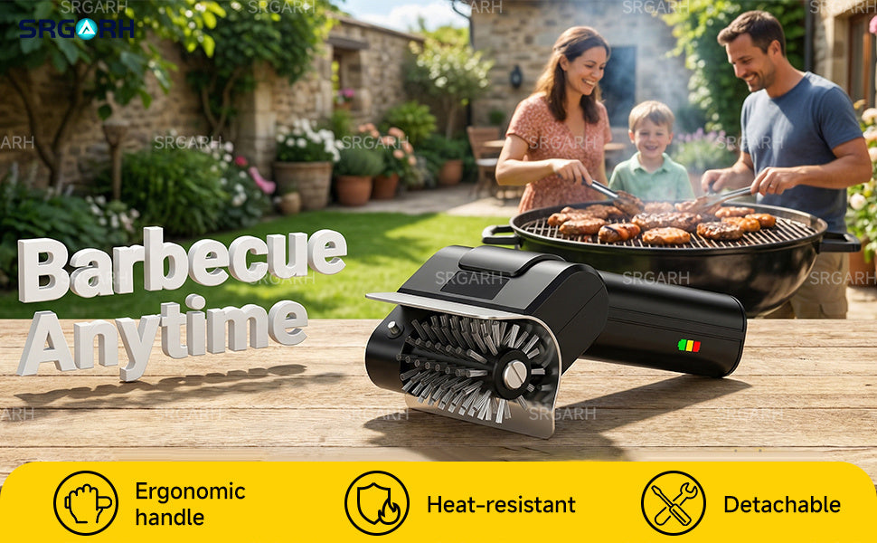 Cordless Electric Grill Brush – 800 RPM Rotating BBQ Cleaning Tool, 2000mAh Rechargeable, 304 Stainless Steel Bristles, Includes Replacement Head & Gloves, Portable Outdoor Grill Scrubber