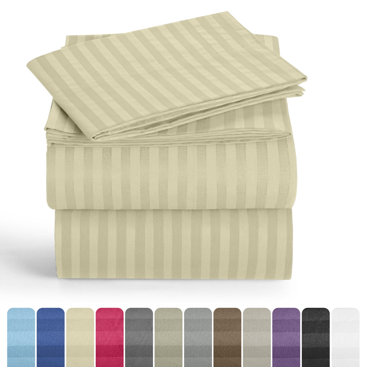 Luxury Striped Bed Sheet Set 3 or 4 Pcs – Hotel-Quality Deep Pocket 16", Extra Soft Breathable Cooling Sheets, Wrinkle & Fade Resistant, Twin Twin XL Full Queen King Cal King, 11 Colors