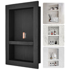 Recessed Shower Niche 16x24 Inch Tile-Ready with Double Shelf, 100% Waterproof XPS Foam Wall Niche, Square Corners Built-In Storage for Shower & Bathroom, Black