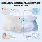 Cooling Neck Pillow Ergonomic Contour Support - Viscose Fill Breathable Cooling Cover, High-Loft Cervical Pillow for Side & Back Sleepers, Blue & Grey