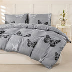 Gray Butterfly Print Duvet Cover Set 3pcs Black White Butterfly Quilt Cover with Pillowcases Twin Full Queen King