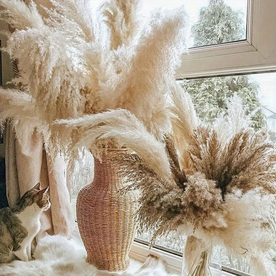 Tall Pampas Grass Stems 6pcs 39 Inch, Fluffy Natural Dried Pampas Grass Bouquet for Wedding Centerpiece, Boho Home Decor, Vase Filler, Party & Office Decoration, Valentine's Day & Autumn Floral Arrangement