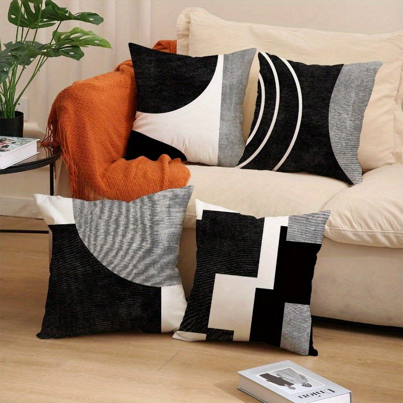 Geometric Pillow Covers 4 Pack 18x18 Black White Mid-Century Modern Abstract Decorative Cushion Covers Zipper Machine Washable for Sofa Bedroom Living Room