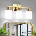 3-Light Modern Vanity Light Fixture Wall Sconce with Milk White Glass Shade E26 Socket - Bathroom Mirror Light for Living Room Bedroom Hallway, Golden / Brushed Nickel / Black
