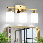 3-Light Modern Vanity Light Fixture Wall Sconce with Milk White Glass Shade E26 Socket - Bathroom Mirror Light for Living Room Bedroom Hallway, Golden / Brushed Nickel / Black