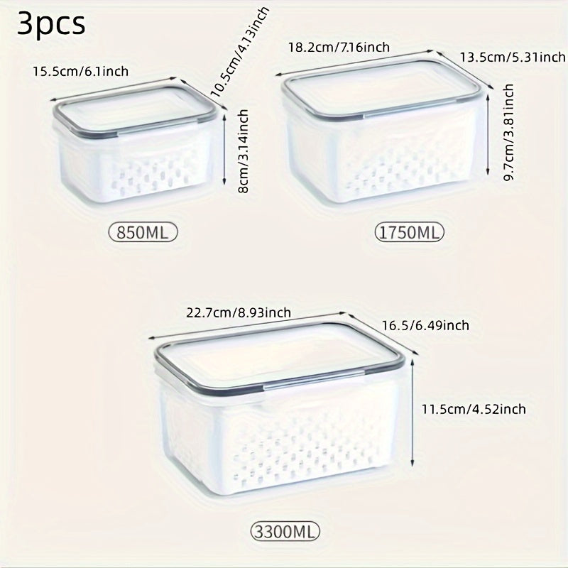 Food Storage Containers Set 6-Piece BPA-Free with Drain Baskets & Lids - Leak-Proof Freezer-Safe Crisper Boxes for Fruits, Vegetables & Meal Prep Leftovers, Reusable Kitchen Organizers