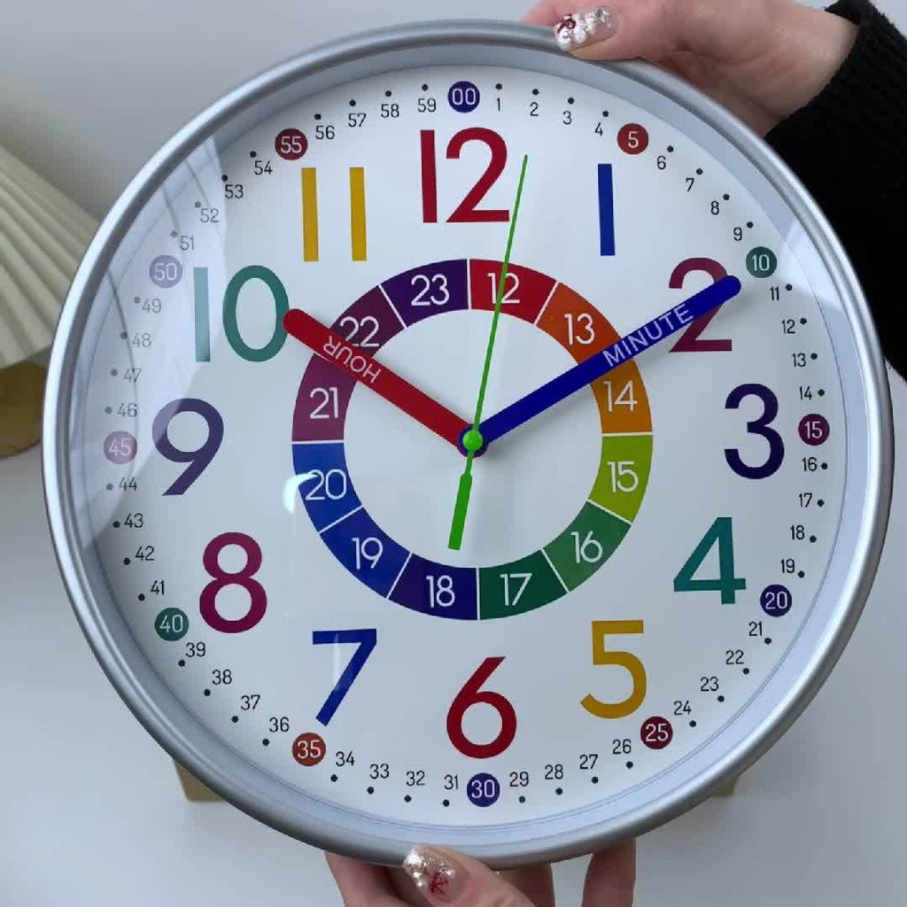 Color Learning Wall Clock for Kids – 8, 10 & 12 Inch Silent Quartz Movement, Teach How to Tell Time, Educational Teaching Clock for Bedroom, Classroom & School, AA Battery, Holiday Gift