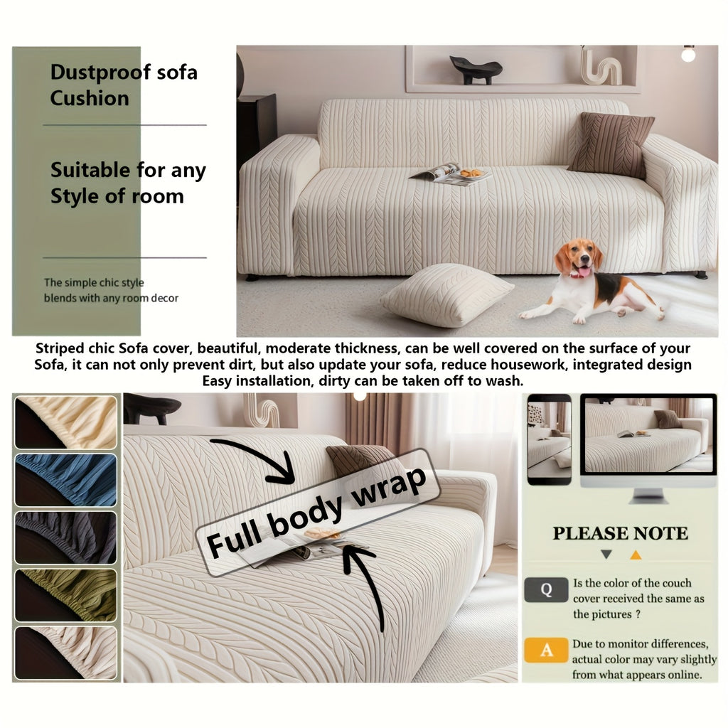 Striped Sofa Cover Washable Stretchy Slip-Resistant Zigzag Textured Couch Slipcover – Fits 1 to 4 Seaters, Scratch Protection, Classic Durable Design for Living Room Furniture