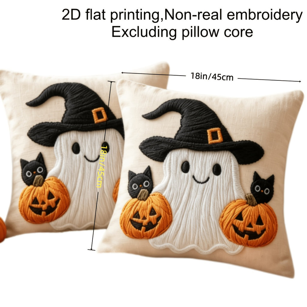 Halloween Magic Hat Pumpkin Print Pillow Covers Set of 2, 18x18 Inch Soft Decorative Cushion Covers for Halloween Holiday Party Bedroom Living Room Sofa Decor