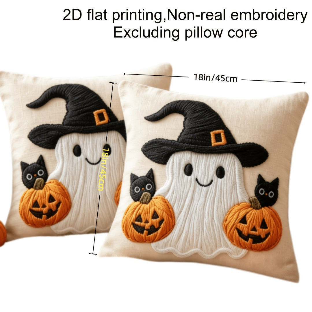 Halloween Magic Hat Pumpkin Print Pillow Covers Set of 2, 18x18 Inch Soft Decorative Cushion Covers for Halloween Holiday Party Bedroom Living Room Sofa Decor