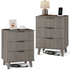 Nightstand with Charging Station – 3-Drawer Bedside Table with 2 USB Ports & 2 AC Outlets, Small Bedroom Side Table | Set of 1 or 2 | Wood, Black, White, Brown