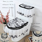 European Style Luxury Toilet 3-Piece Set – Non-Slip All-Season Toilet Seat Cover, Lid Cover & Bath Mat | Brown, Green, Black, Red