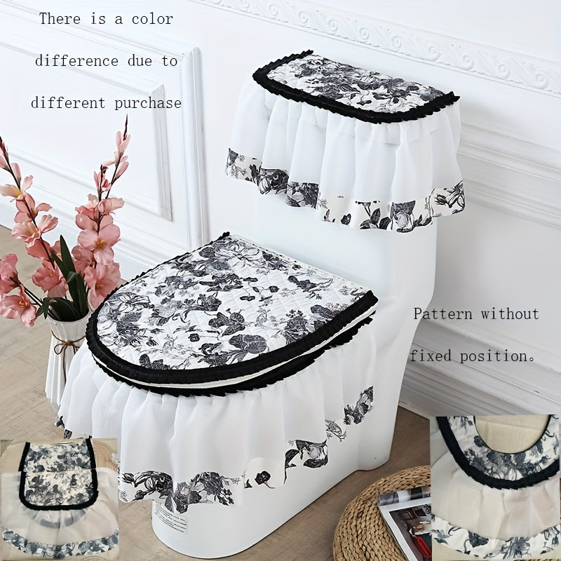 European Style Luxury Toilet 3-Piece Set – Non-Slip All-Season Toilet Seat Cover, Lid Cover & Bath Mat | Brown, Green, Black, Red