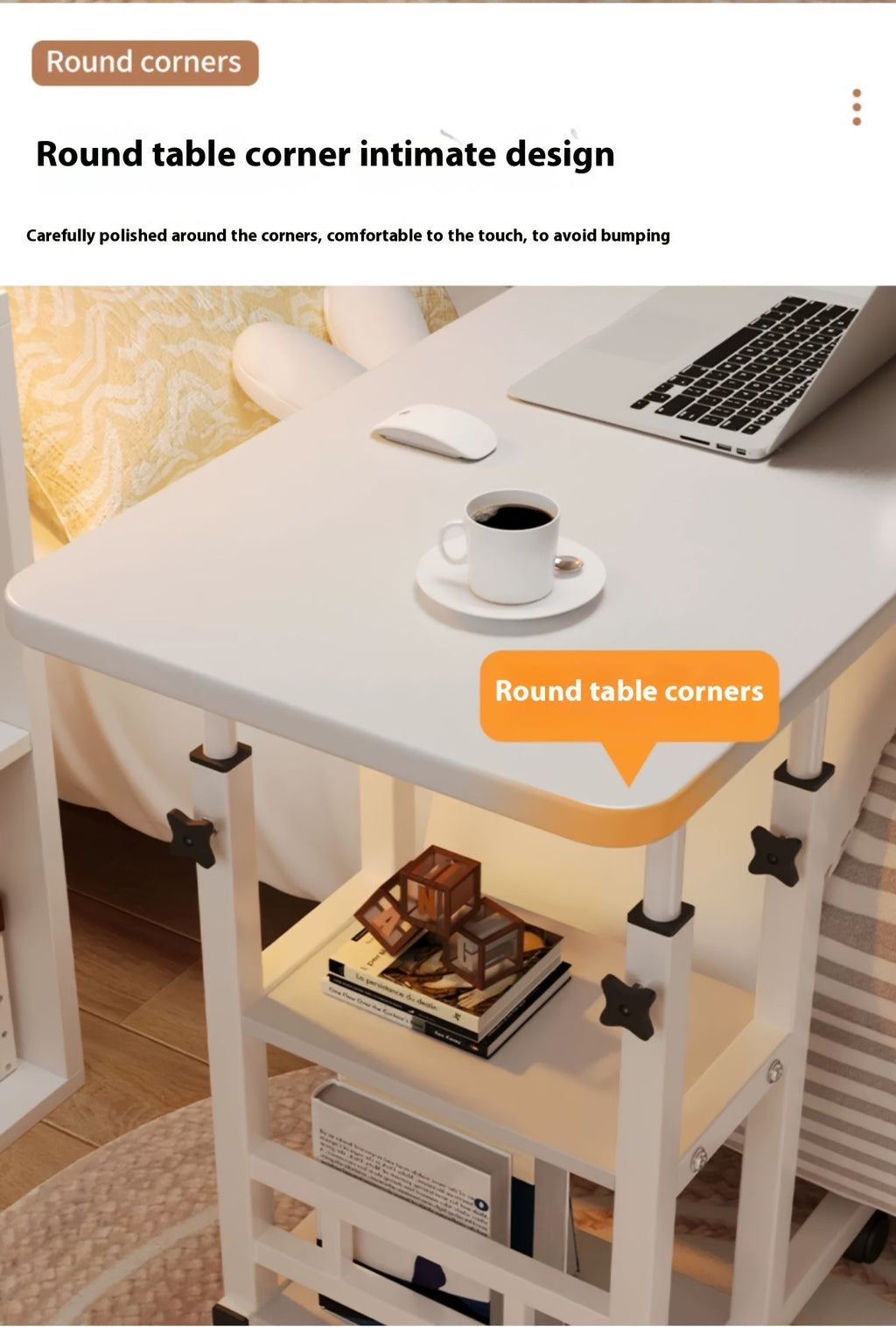 Rolling Laptop Desk Movable Adjustable Height 360 Degree Rotating Wheels Bedside Computer Desk for Bedroom Living Room Dormitory Multifunctional Student Writing Desk Multiple Colors