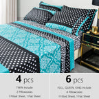 Patchwork Printed Microfiber Bed Sheet Set 4 or 6pcs – 14 Inch Deep Pocket Breathable Wrinkle Resistant, Twin Full Queen King, 3 Bold Colors
