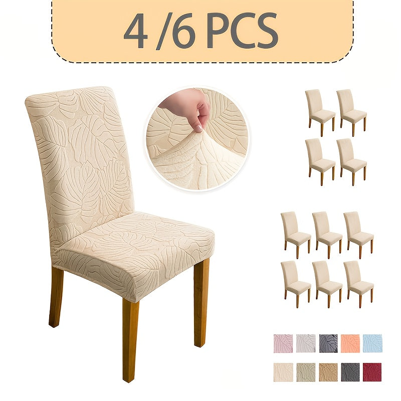 Jacquard Stretch Dining Chair Covers 4/6pcs – Removable Washable Elastic Chair Slipcovers for Dining Room & Kitchen, 10 Colors, Christmas & Holiday Home Decor Chair Protector